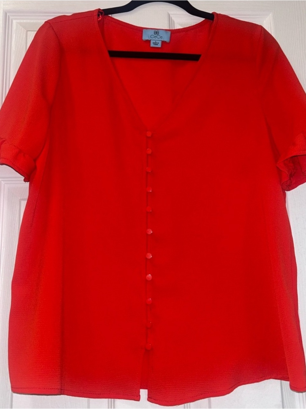 NWOT Vibrant Red V-Neck Button Front Blouse